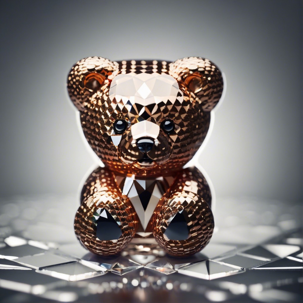 Geometric Bronze Teddy Bear Figurine with Reflective Surface