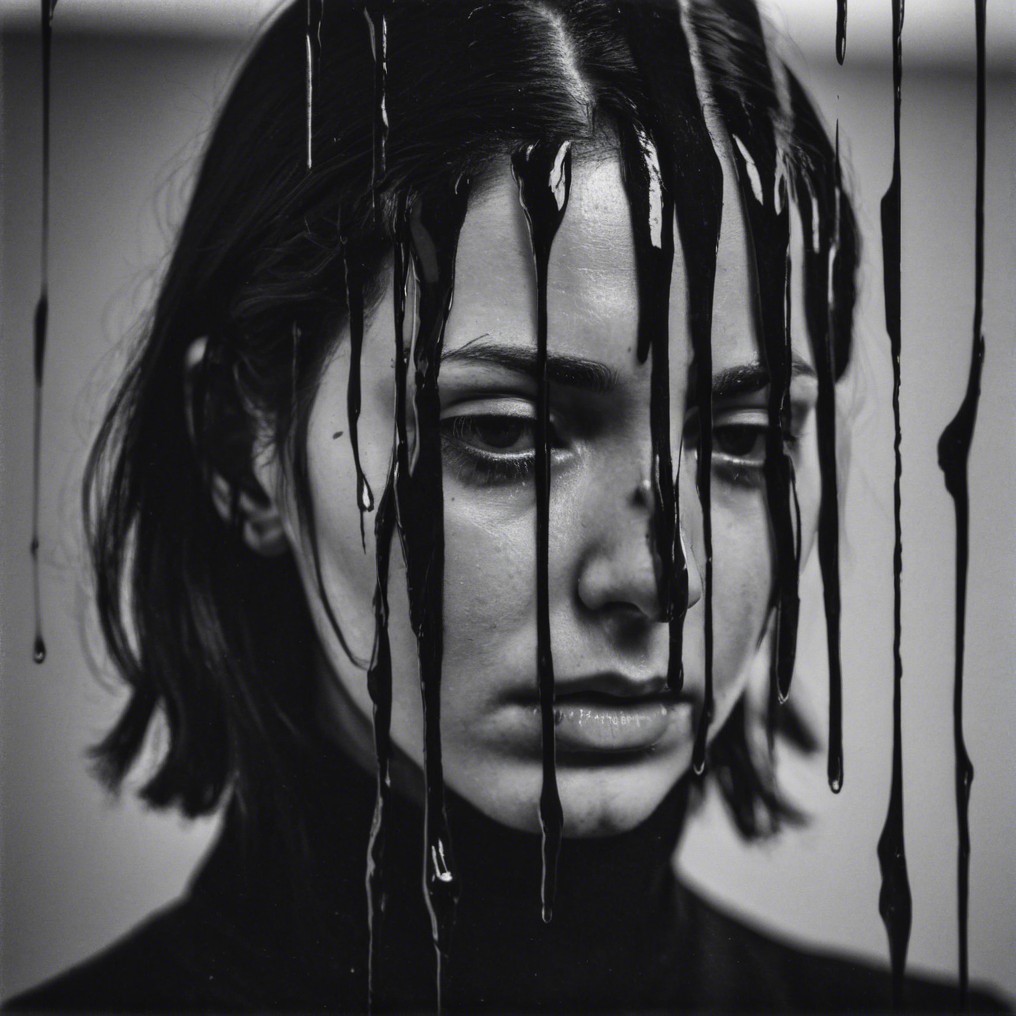 Close-Up Portrait of a Woman with Black Paint Drips