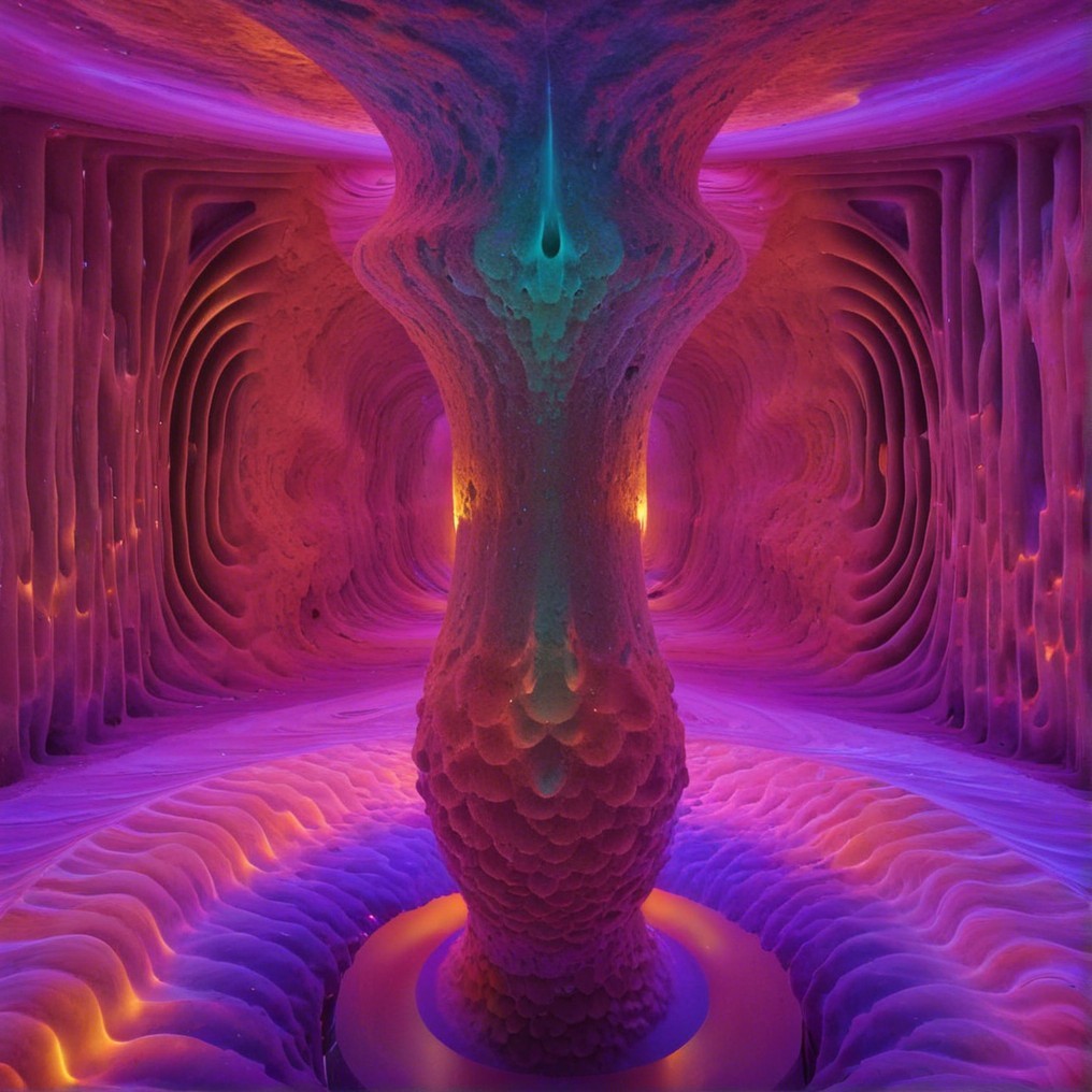 Cavernous Space with Vibrant Purple and Blue Hues