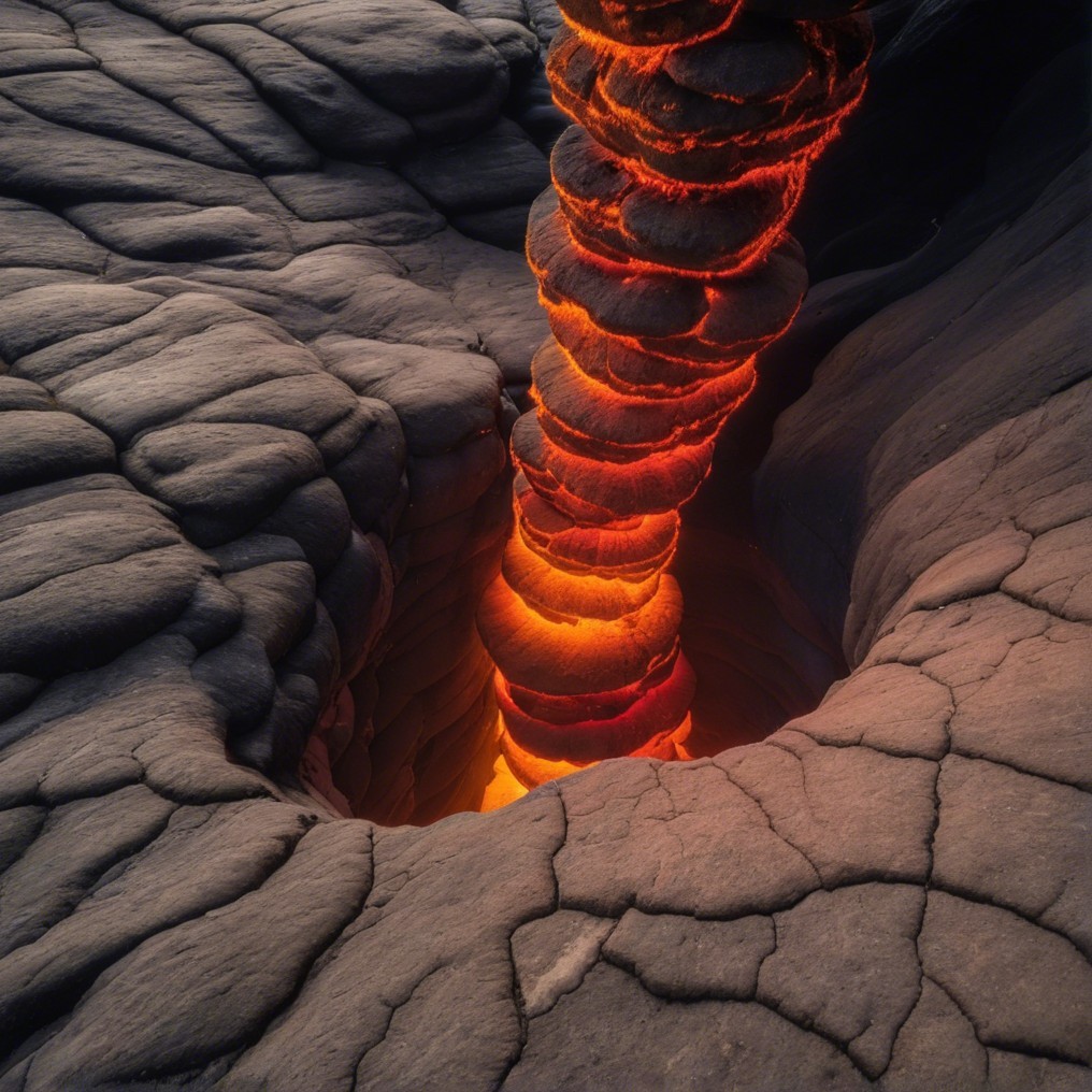 Volcanic Landscape with Spiraling Molten Lava Column