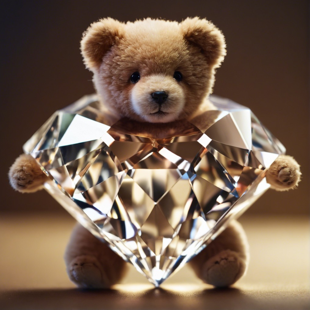 Fluffy Teddy Bear Holding a Sparkling Heart Diamond
