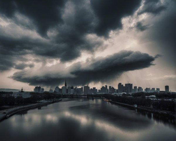 Dramatic City Skyline Under Moody Stormy Skies