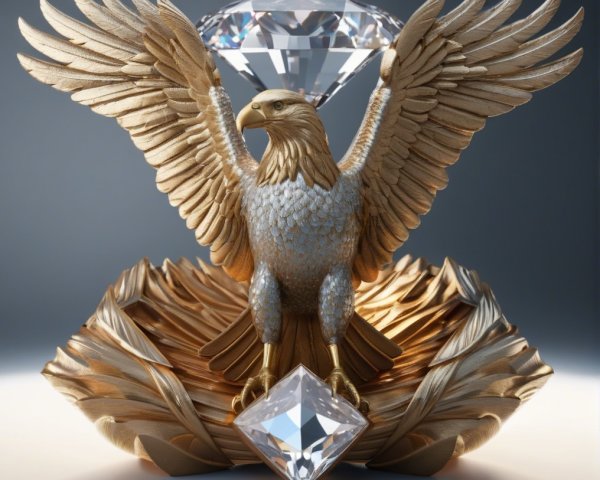 Golden Eagle Sculpture with Diamond Base Display