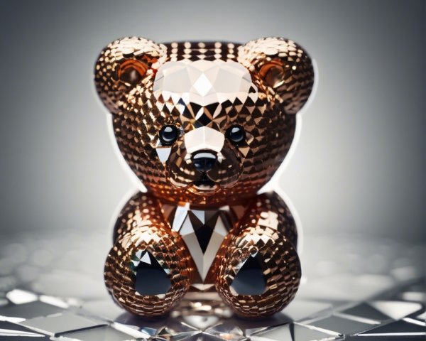 Geometric Bronze Teddy Bear Figurine with Reflective Surface