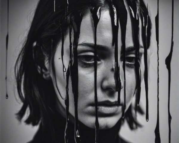 Close-Up Portrait of a Woman with Black Paint Drips