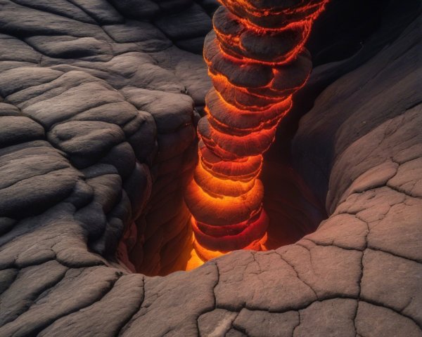 Volcanic Landscape with Spiraling Molten Lava Column