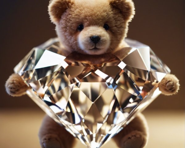 Fluffy Teddy Bear Holding a Sparkling Heart Diamond