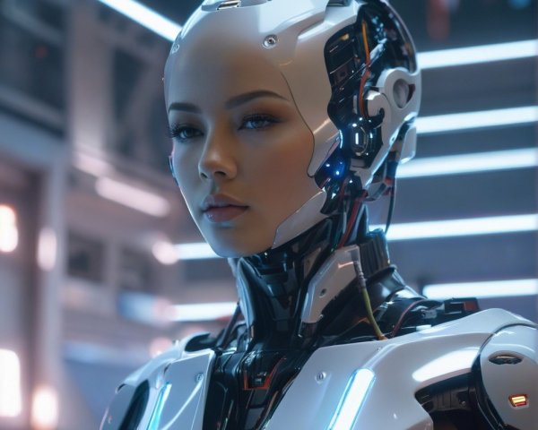 Futuristic humanoid robot with advanced features and design