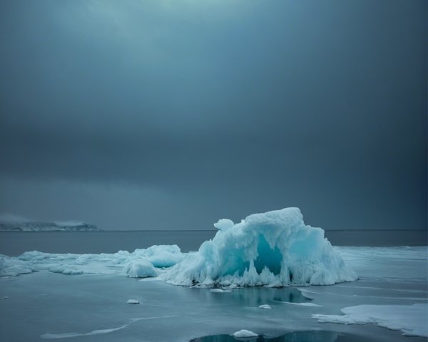 Serene Winter Landscape with Iceberg and Frozen Sea