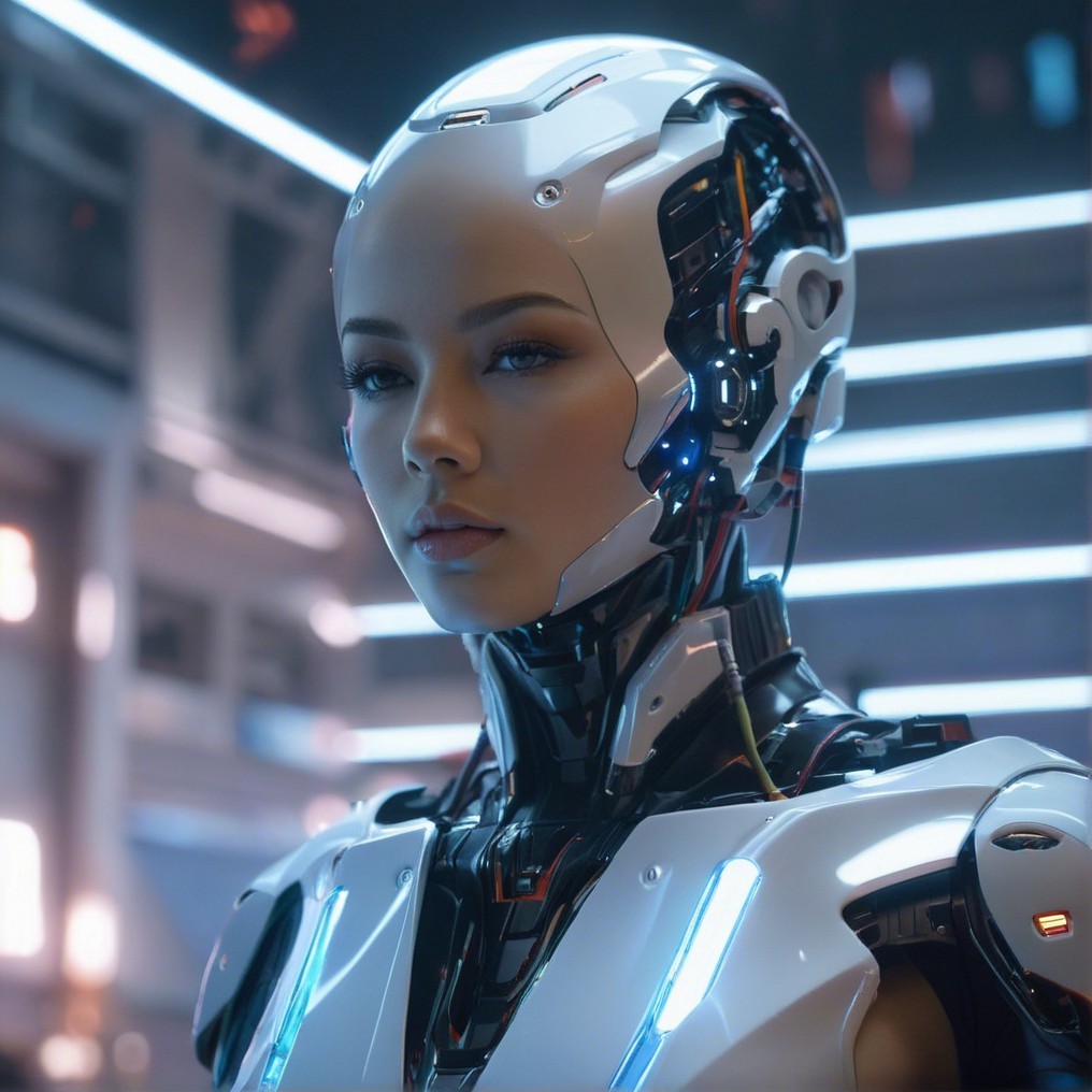 Futuristic humanoid robot with advanced features and design
