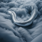 Metallic serpent gliding among fluffy white clouds