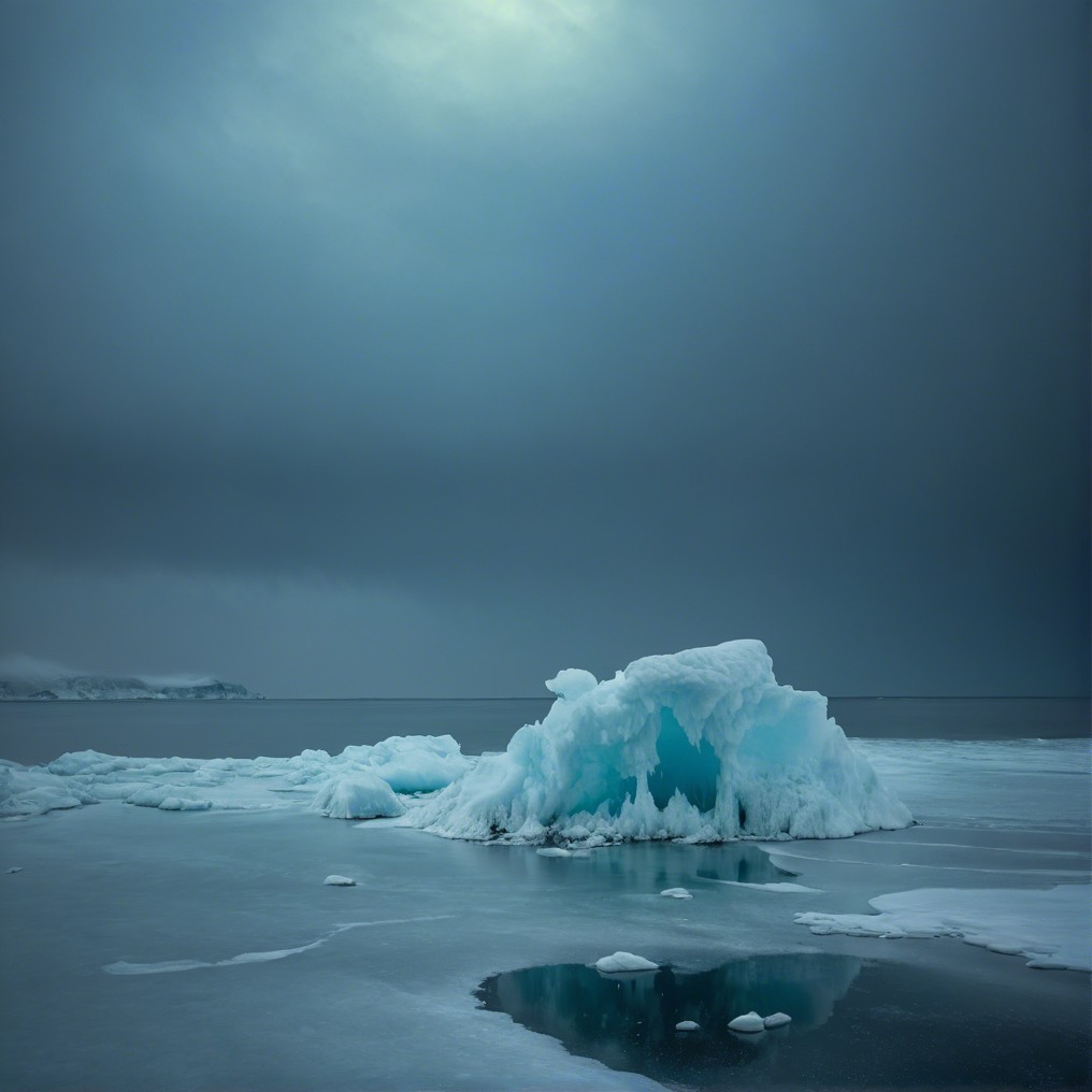 Serene Winter Landscape with Iceberg and Frozen Sea