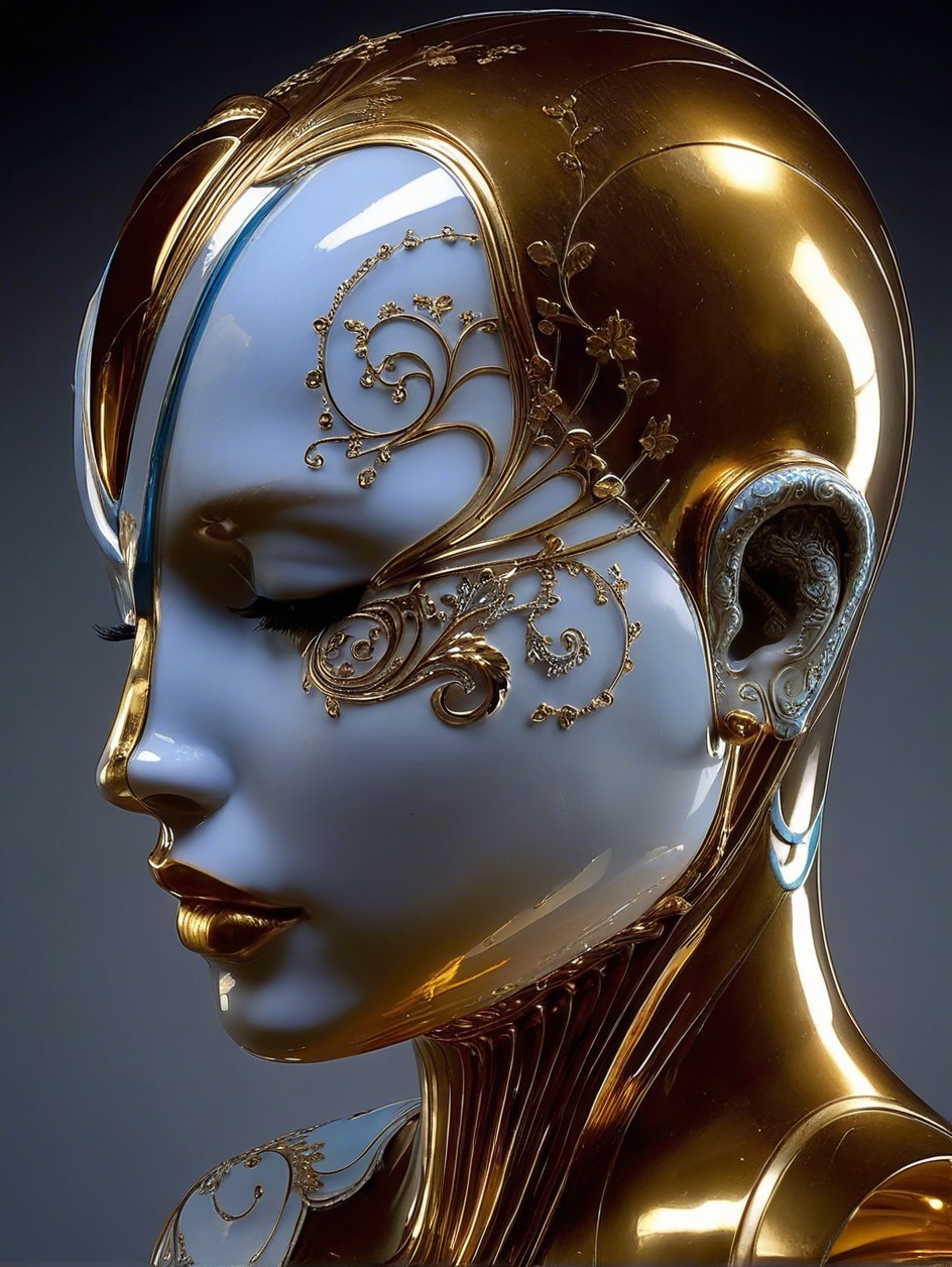 Intricate Digital Art of Porcelain Female Face Profile