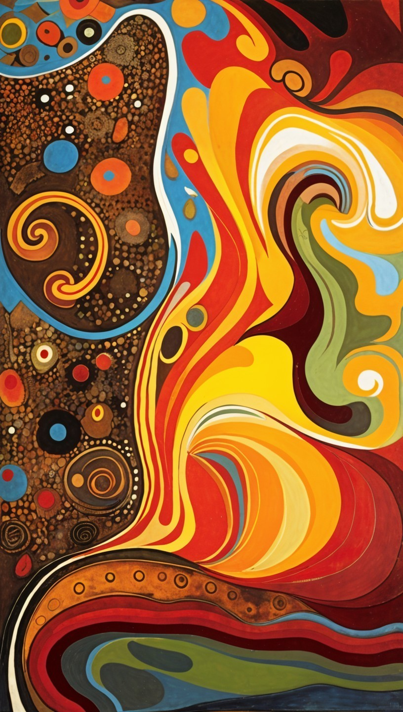 Abstract Artwork with Vibrant Swirls and Bold Colors