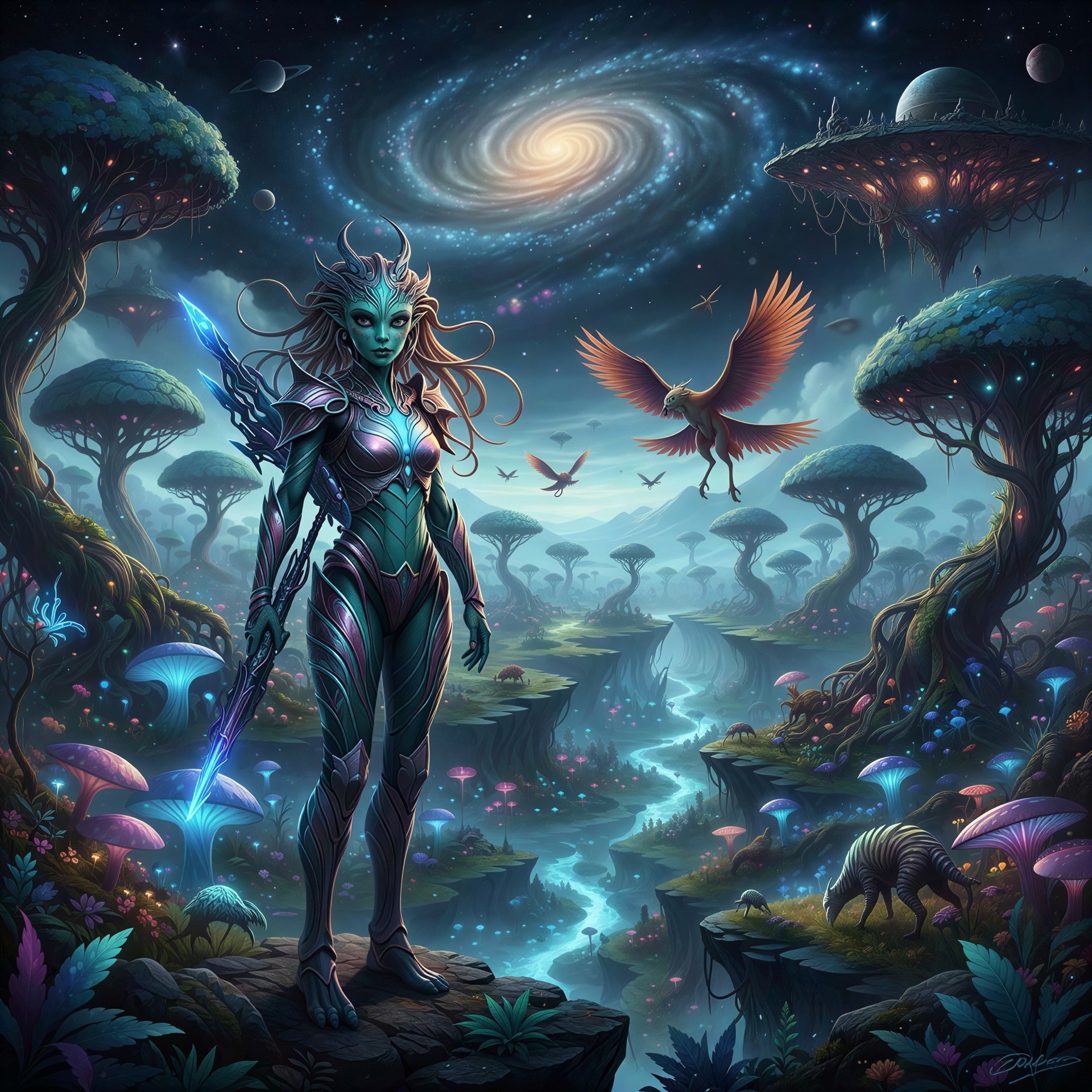 Female Alien Warrior in Fantasy Art on Alien World