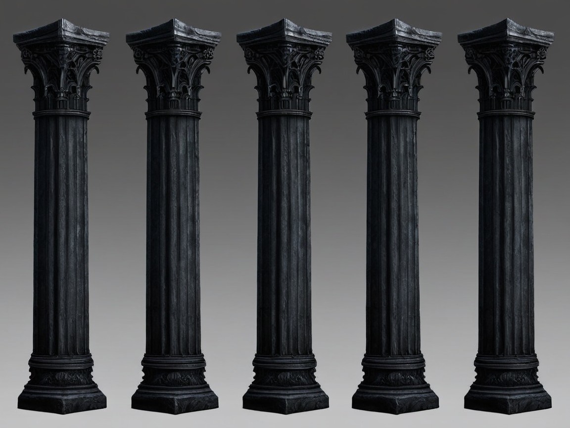 Ornate Gothic Dark Stone Columns with Carvings