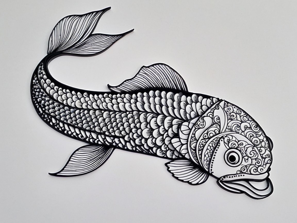 Intricate Black-and-White Fish Illustration Details