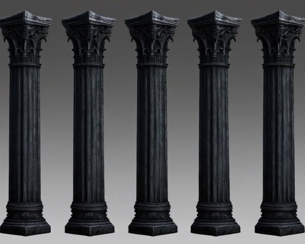 Ornate Gothic Dark Stone Columns with Carvings