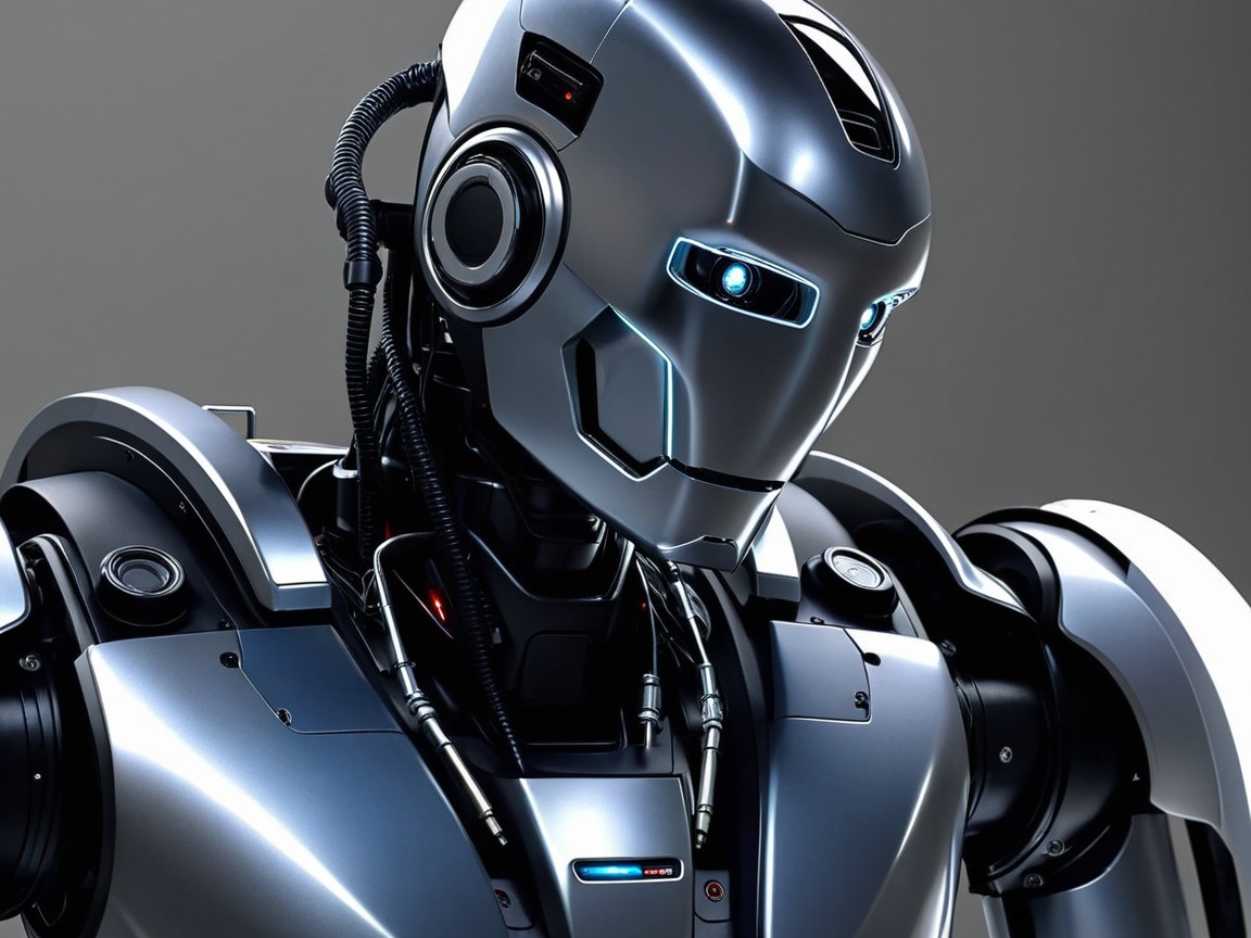Futuristic Robot with Silver Exterior and Blue Accents