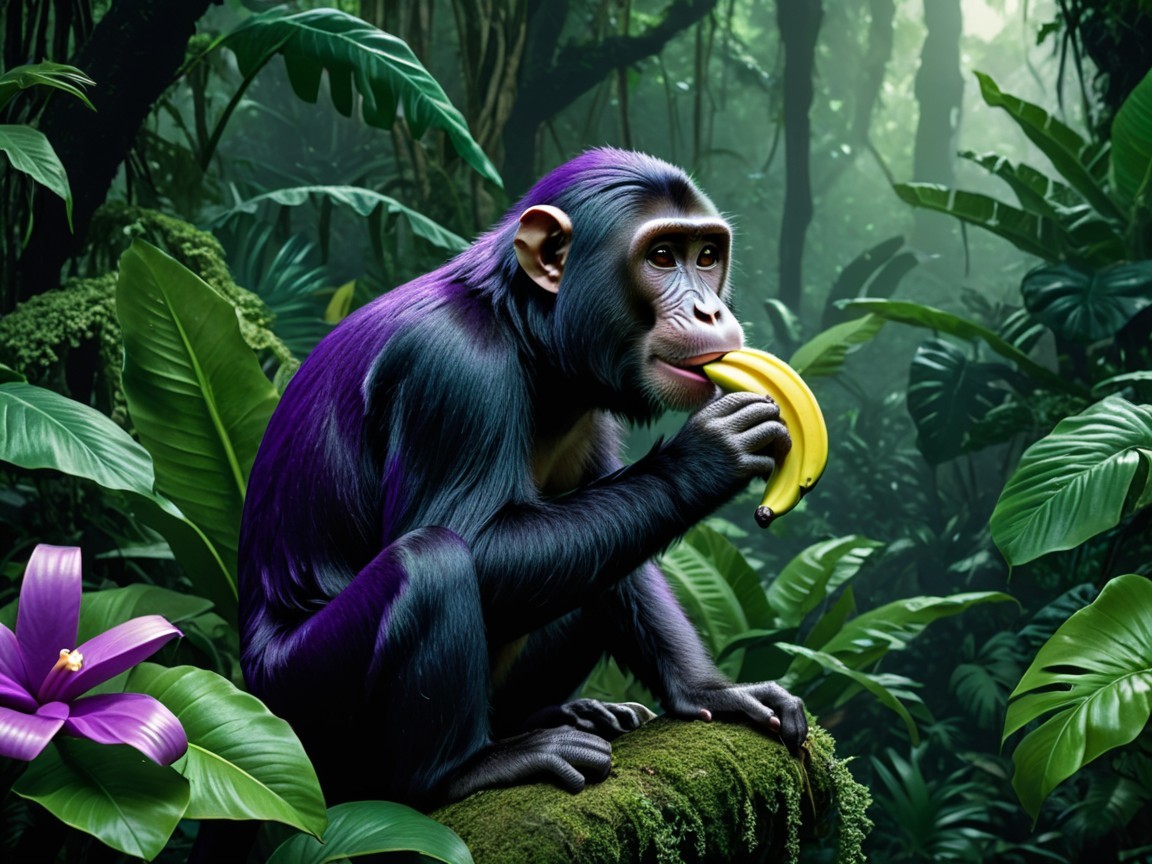 Vibrant monkey on mossy log in lush jungle setting