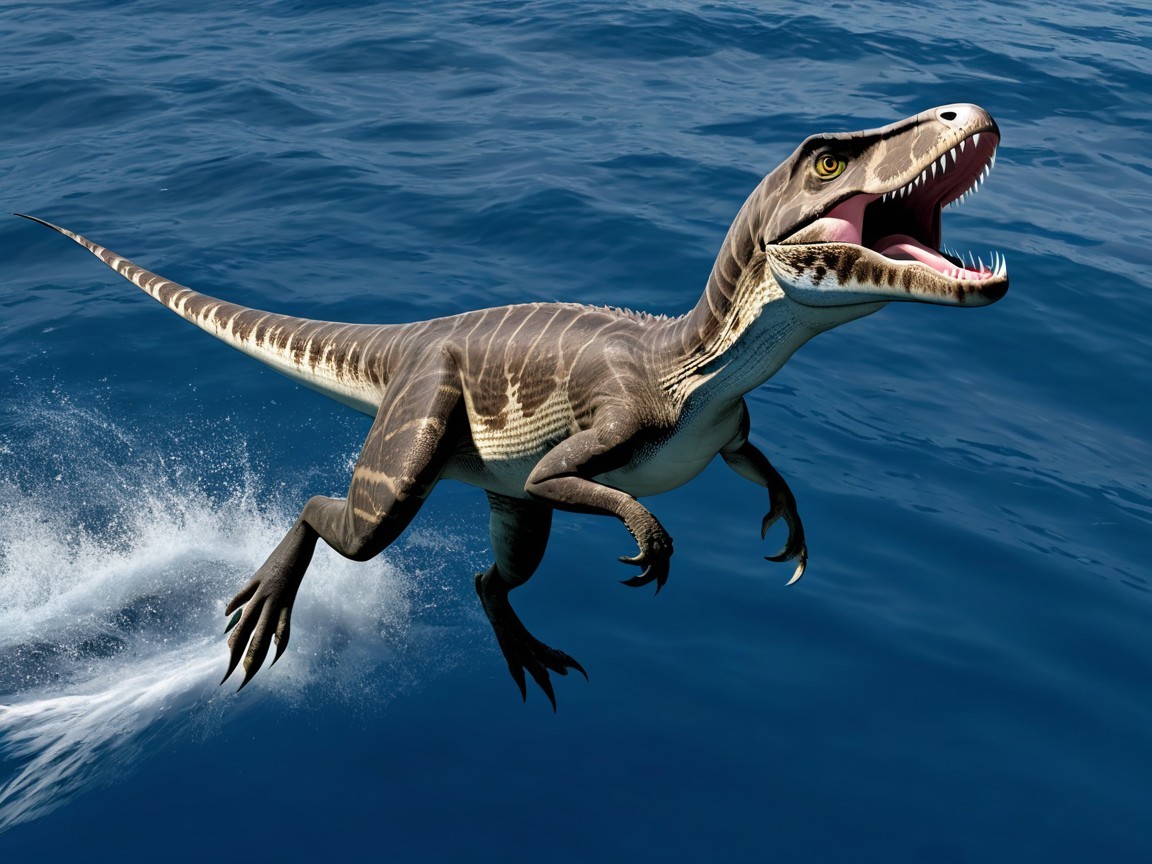 Aquatic Dinosaur Leaping from Ocean Surface