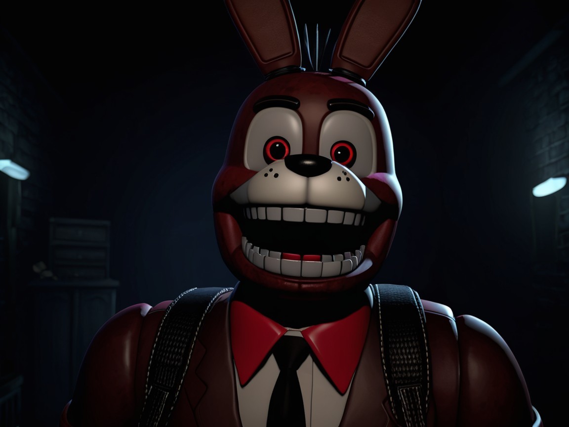 Cartoonish animatronic character with eerie features