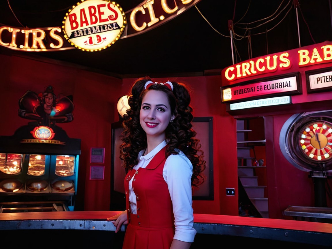 Vintage Fashion in a Colorful Circus Setting