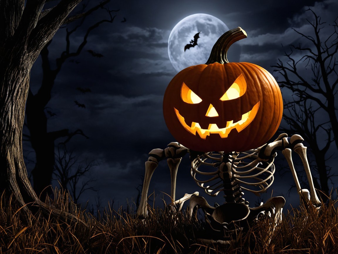 Glowing Jack-o'-Lantern in Eerie Halloween Scene