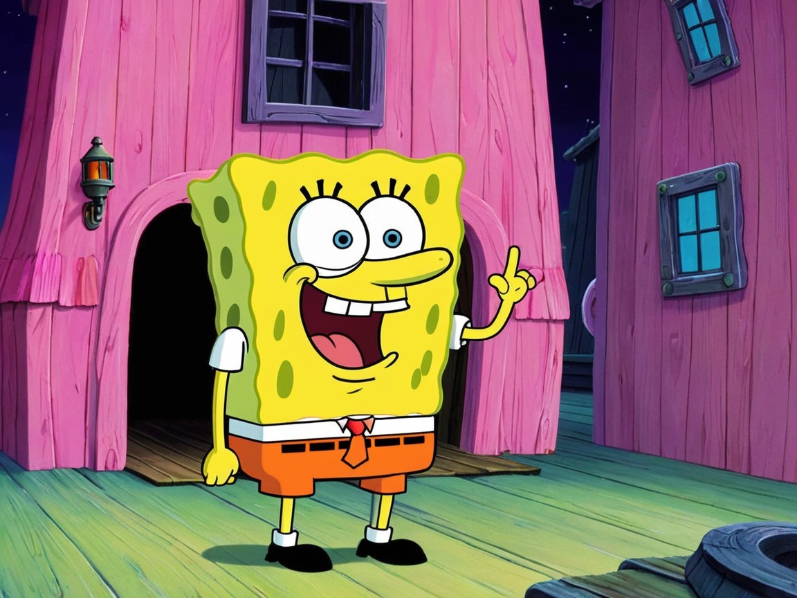 SpongeBob SquarePants Outside Pineapple House at Night