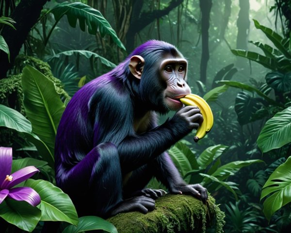 Vibrant monkey on mossy log in lush jungle setting
