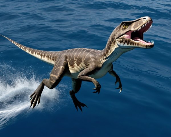 Aquatic Dinosaur Leaping from Ocean Surface