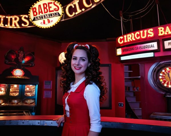 Vintage Fashion in a Colorful Circus Setting