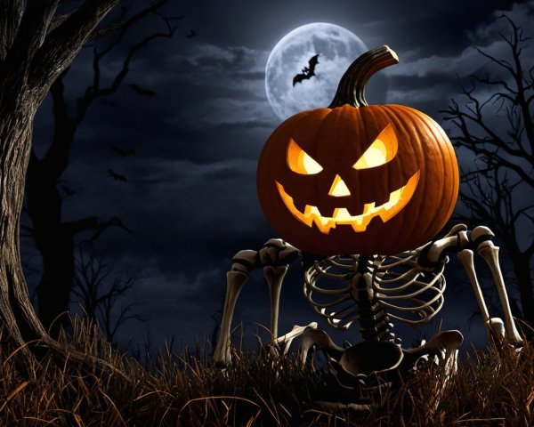 Glowing Jack-o'-Lantern in Eerie Halloween Scene