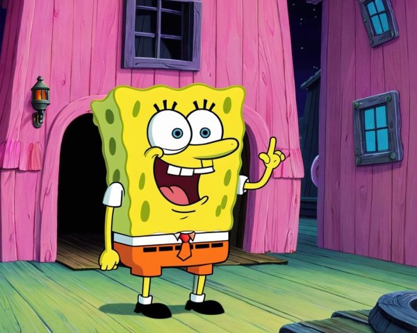 SpongeBob SquarePants Outside Pineapple House at Night