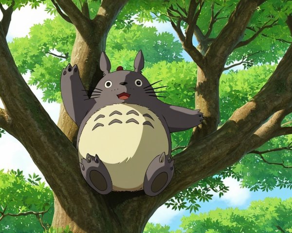 Whimsical Gray Creature on Tree Branch in Forest