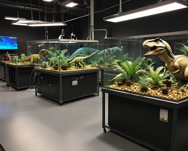 Modern Exhibit Space with Lifelike Dinosaur Models