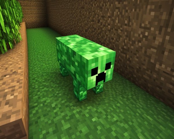 Pixelated Green Creeper in Minecraft Environment