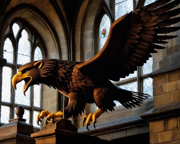 Majestic eagle sculpture in grand architectural setting