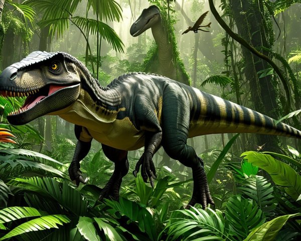 Fierce Dinosaur in Lush Prehistoric Jungle Setting