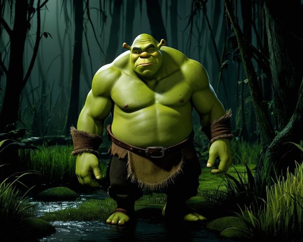 Muscular Green Ogre in Dark Mystical Swamp Setting
