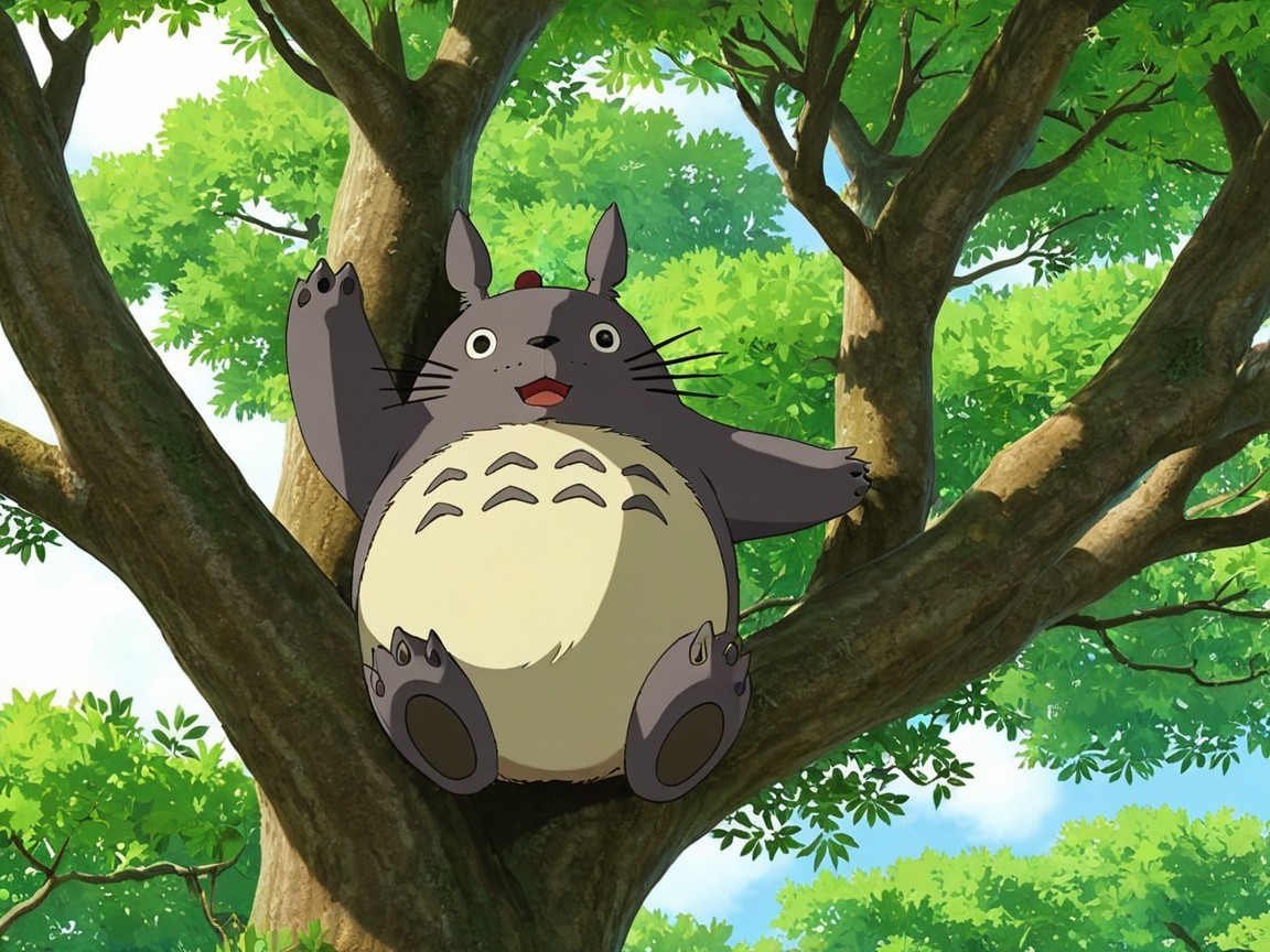 Whimsical Gray Creature on Tree Branch in Forest