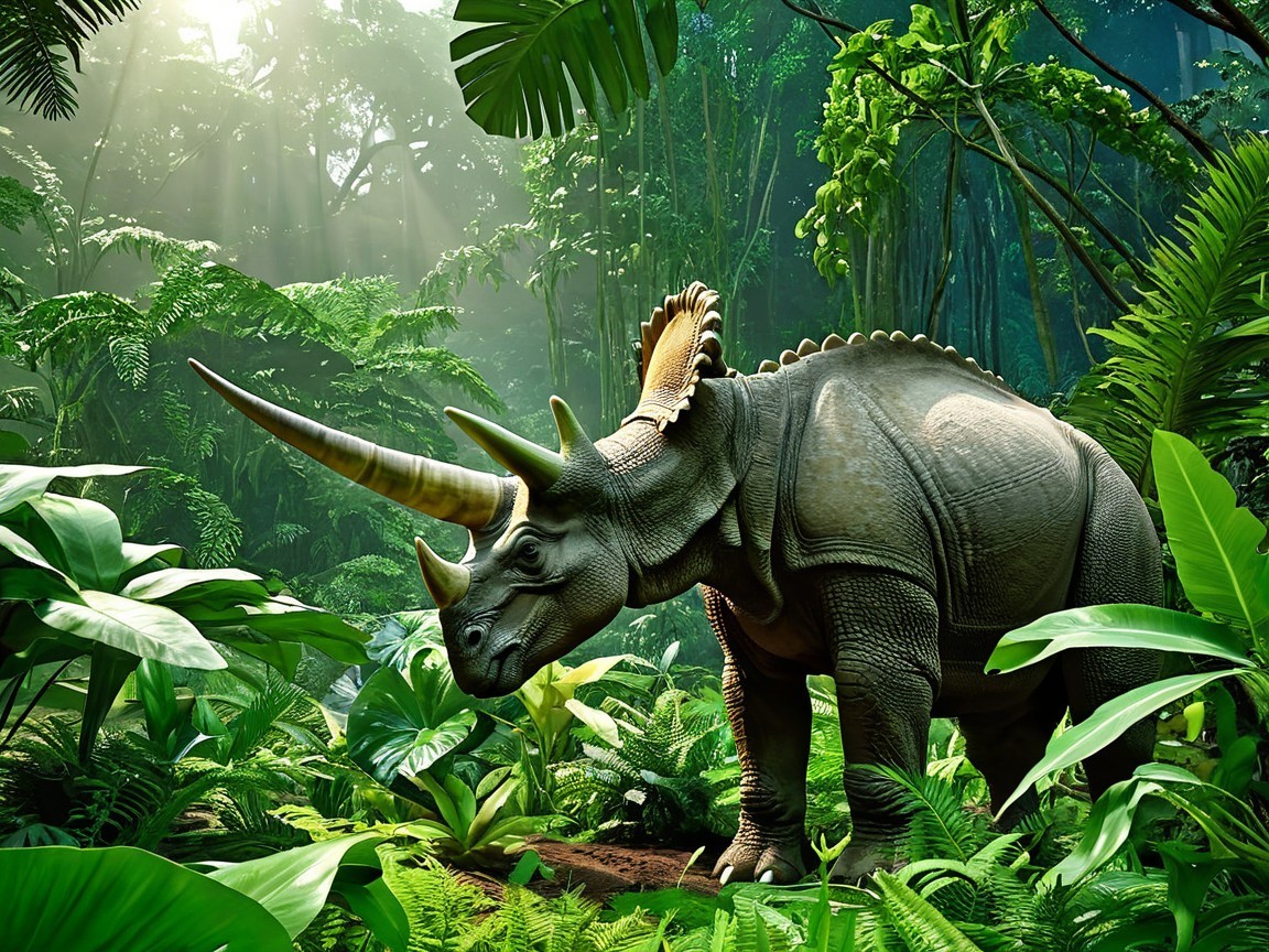 Majestic Dinosaur in Prehistoric Jungle Setting