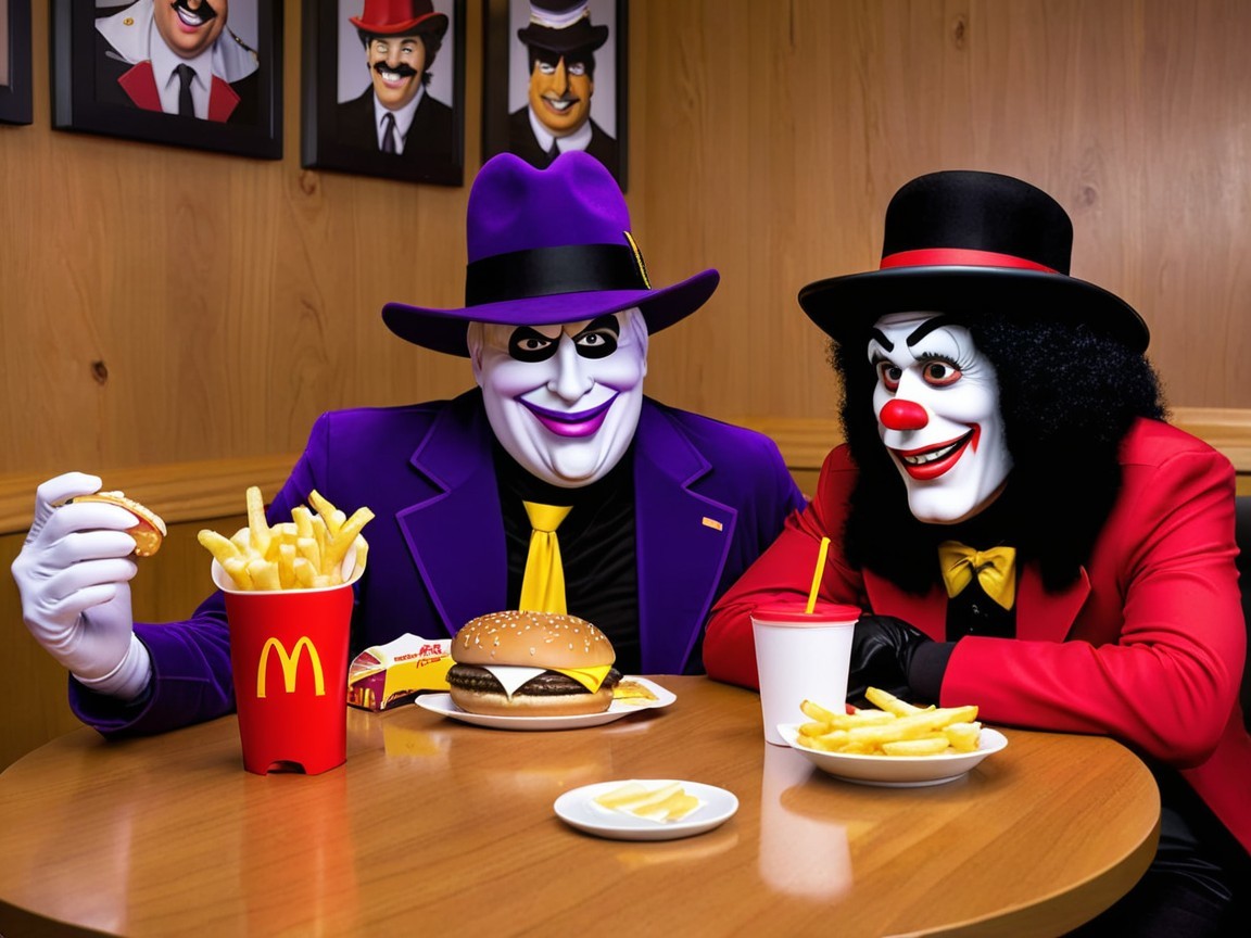 Colorful Costumes in Fast-Food Restaurant Scene
