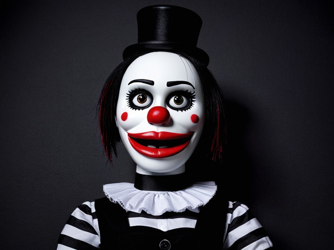 Vintage Clown Puppet with Bold Features and Outfit