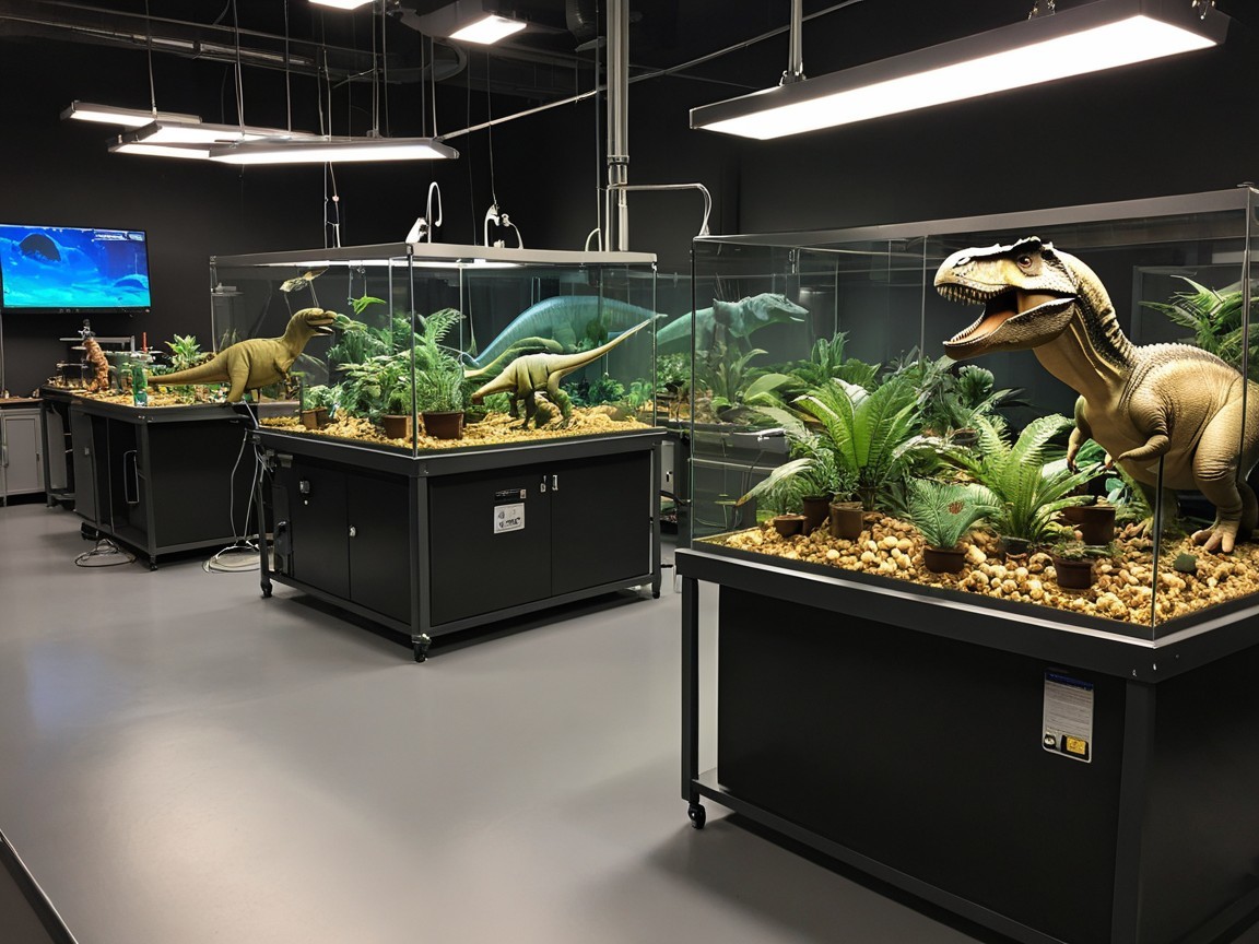 Modern Exhibit Space with Lifelike Dinosaur Models