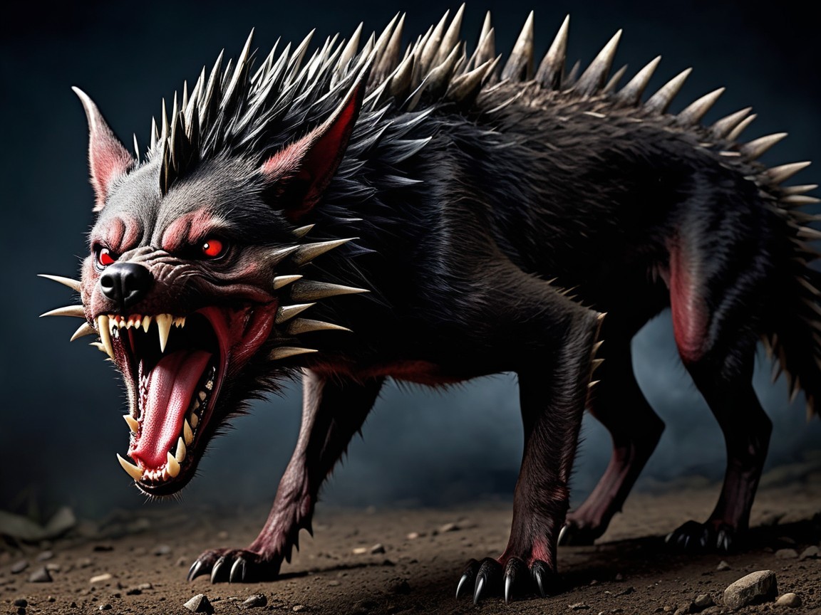 Menacing Creature with Sharp Teeth and Quills