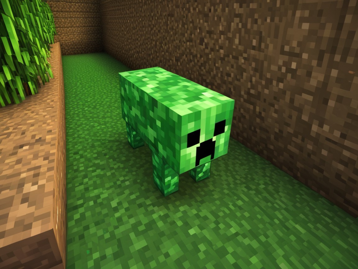 Pixelated Green Creeper in Minecraft Environment