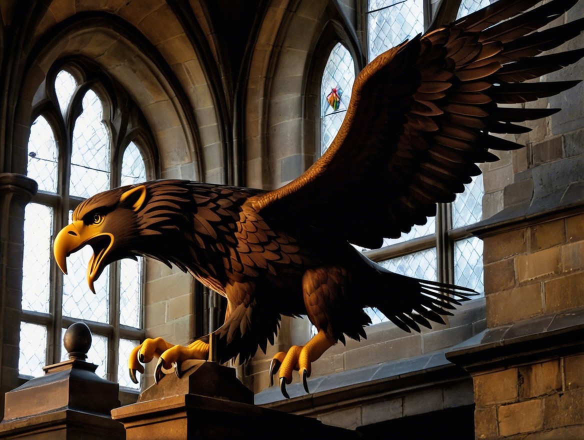 Majestic eagle sculpture in grand architectural setting