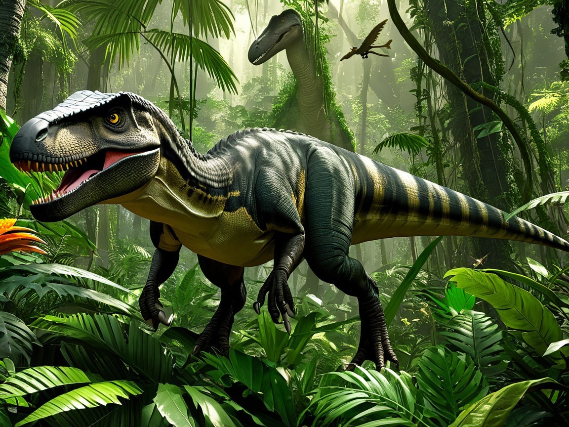 Fierce Dinosaur in Lush Prehistoric Jungle Setting
