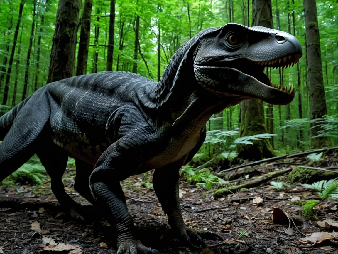 Lifelike Dinosaur Model in Dense Forest Setting
